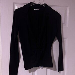 NWOT… Sz. medium… Black Long Sleeve collared Faux Wrap Tulip Hem Top
